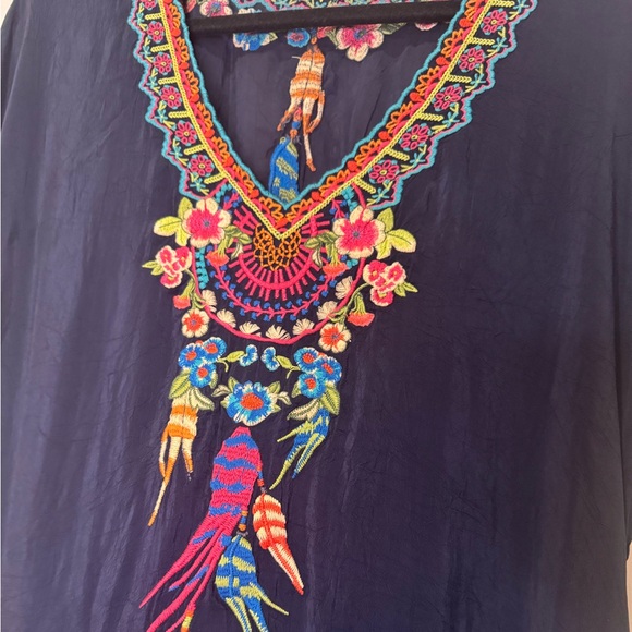Johnny Was embroidered navy tunic dress with pockets size large - Picture 2 of 7